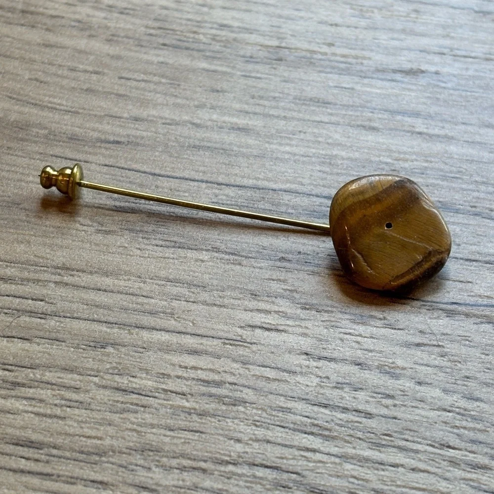 vintage stick pin (also known as a tie pin) tiger's eye gemstone
